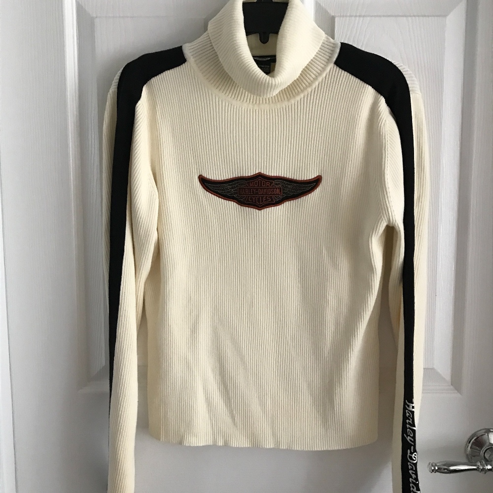 HARLEY DAVIDSON RIB TURTLENECK, STRIPE ARM w/ LOGO